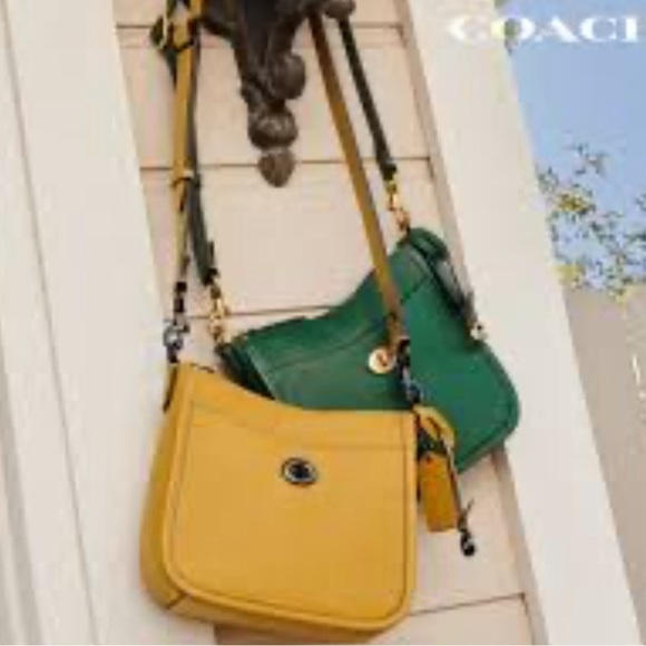 COACH Polished Pebble Leather Chaise Crossbody Flax Yellow Mustard